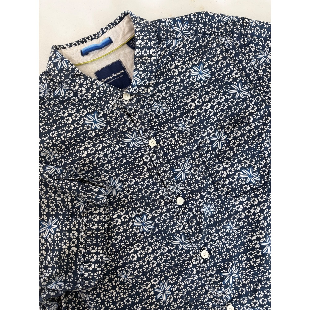 Tommy Bahama Limited Edition Shirt Mens XL Silk Cotton Floral Navy Island Modern